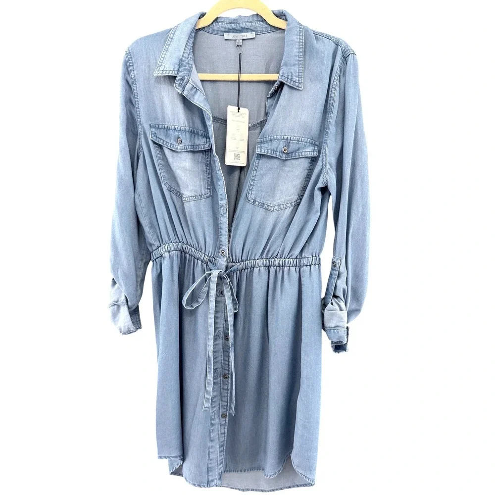 NWT 100% Tencel Love Tree Denim Shirt Dress Medium Light Blue Cowgirl Chic